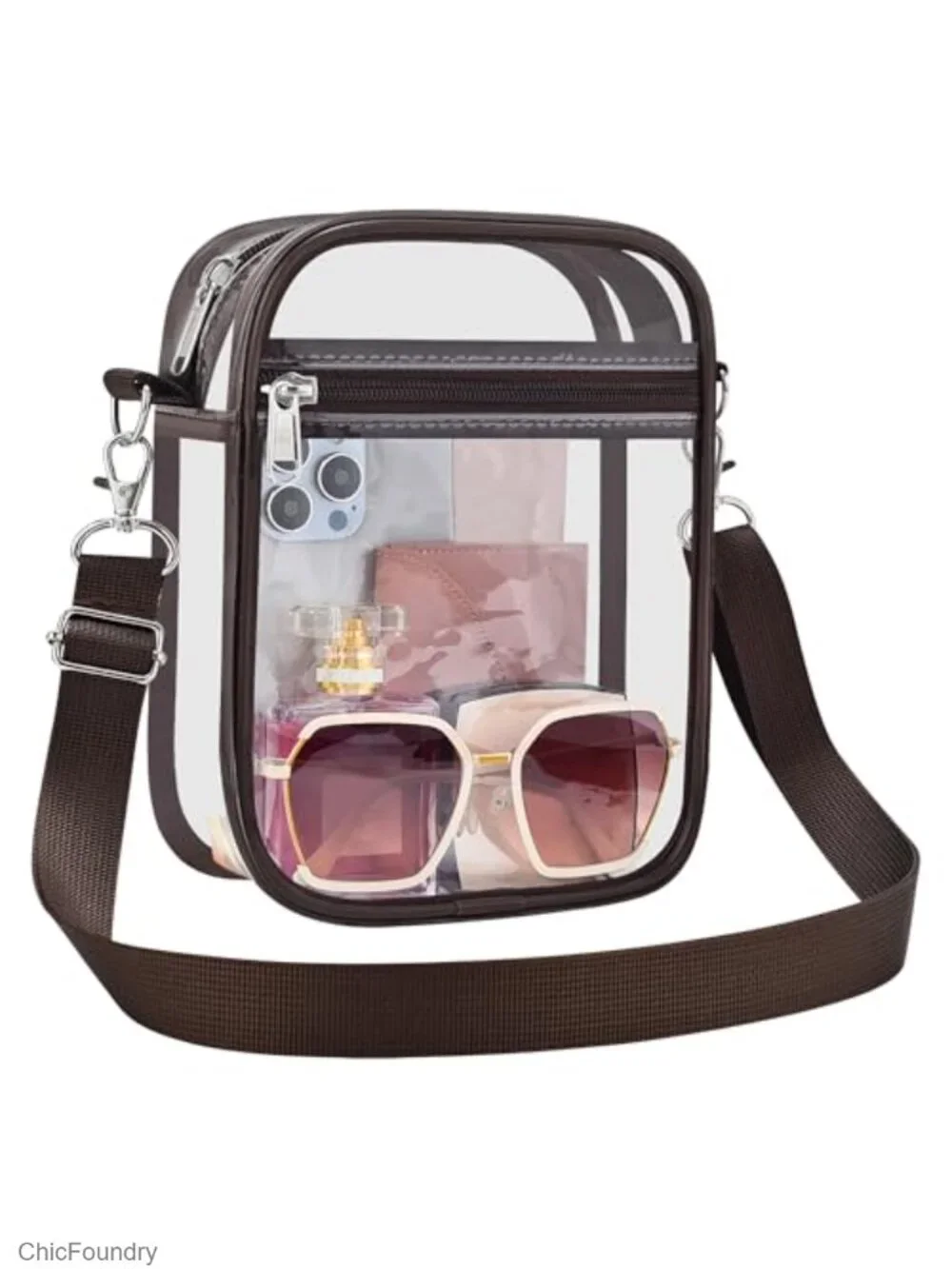 Clear Crossbody Bag for Stadium Events, Waterproof PVC Purse with Removable